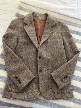 Vintage 1950’s Herringbone Wool Blazer in Brown and Cream